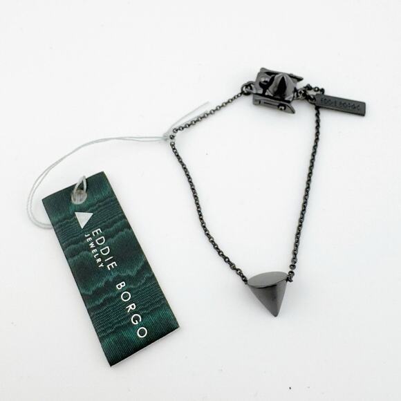 Eddie Borgo Bracelet Cone Spike Stud Pendant Black Silver Tone Chain Adjustable‎